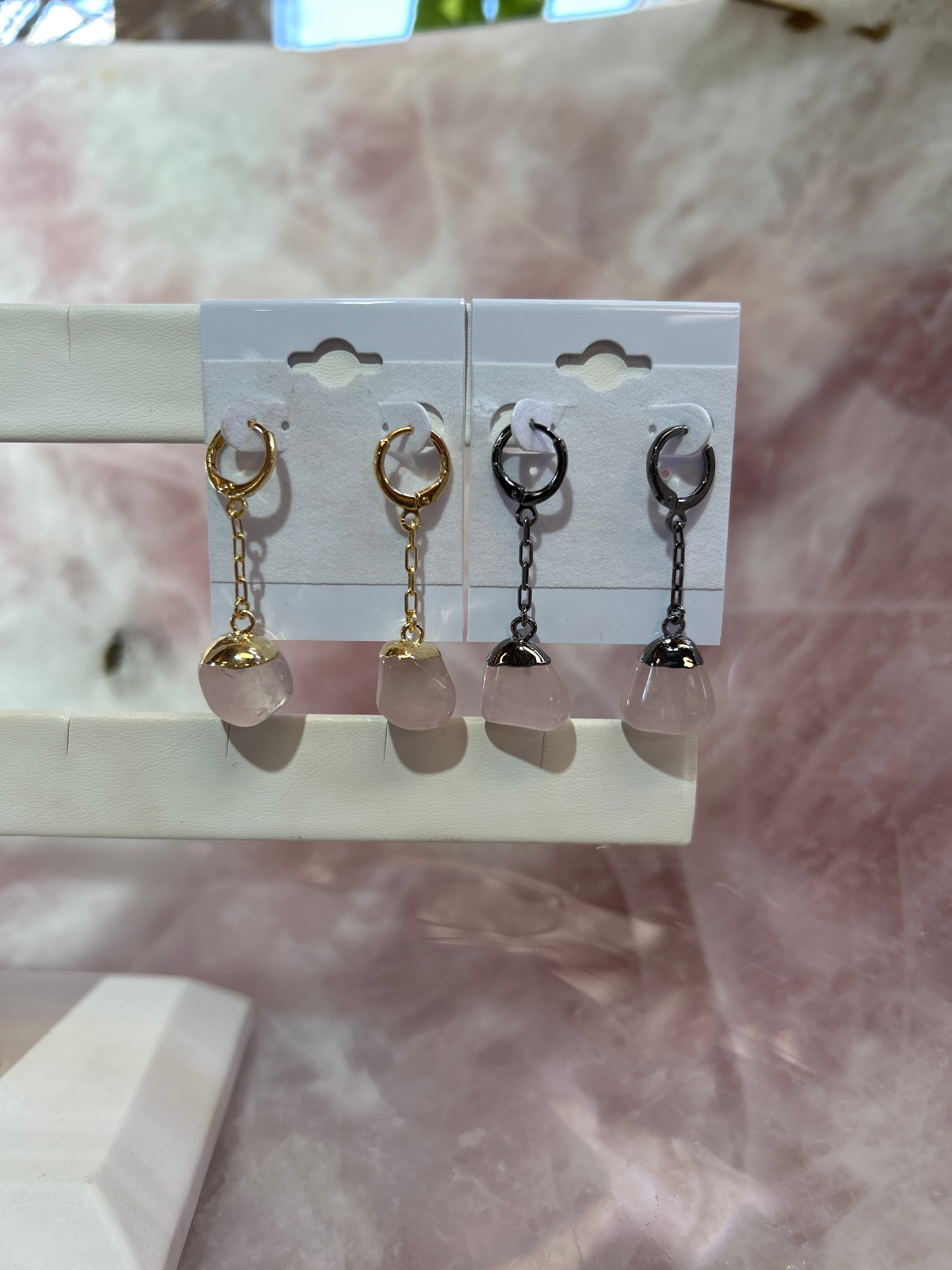 Rose Quartz Tumble Hoop Plated Earrings CWDM