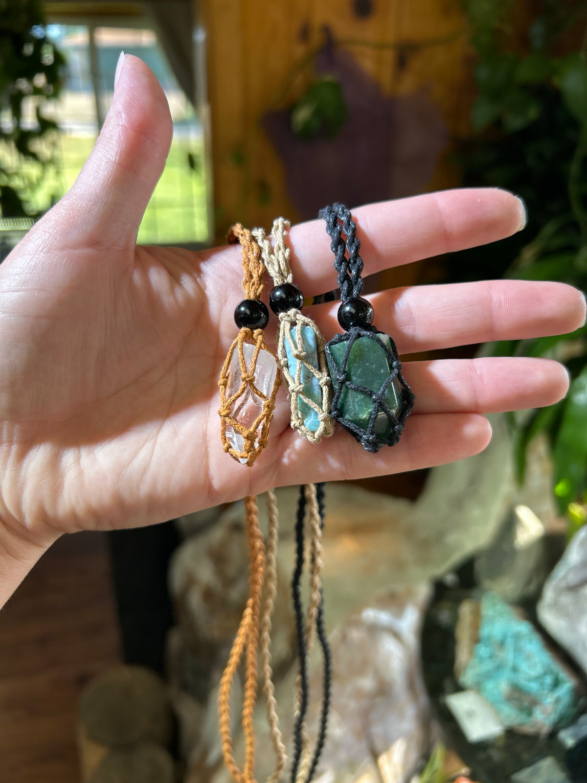 Cord Gem Cage Necklace