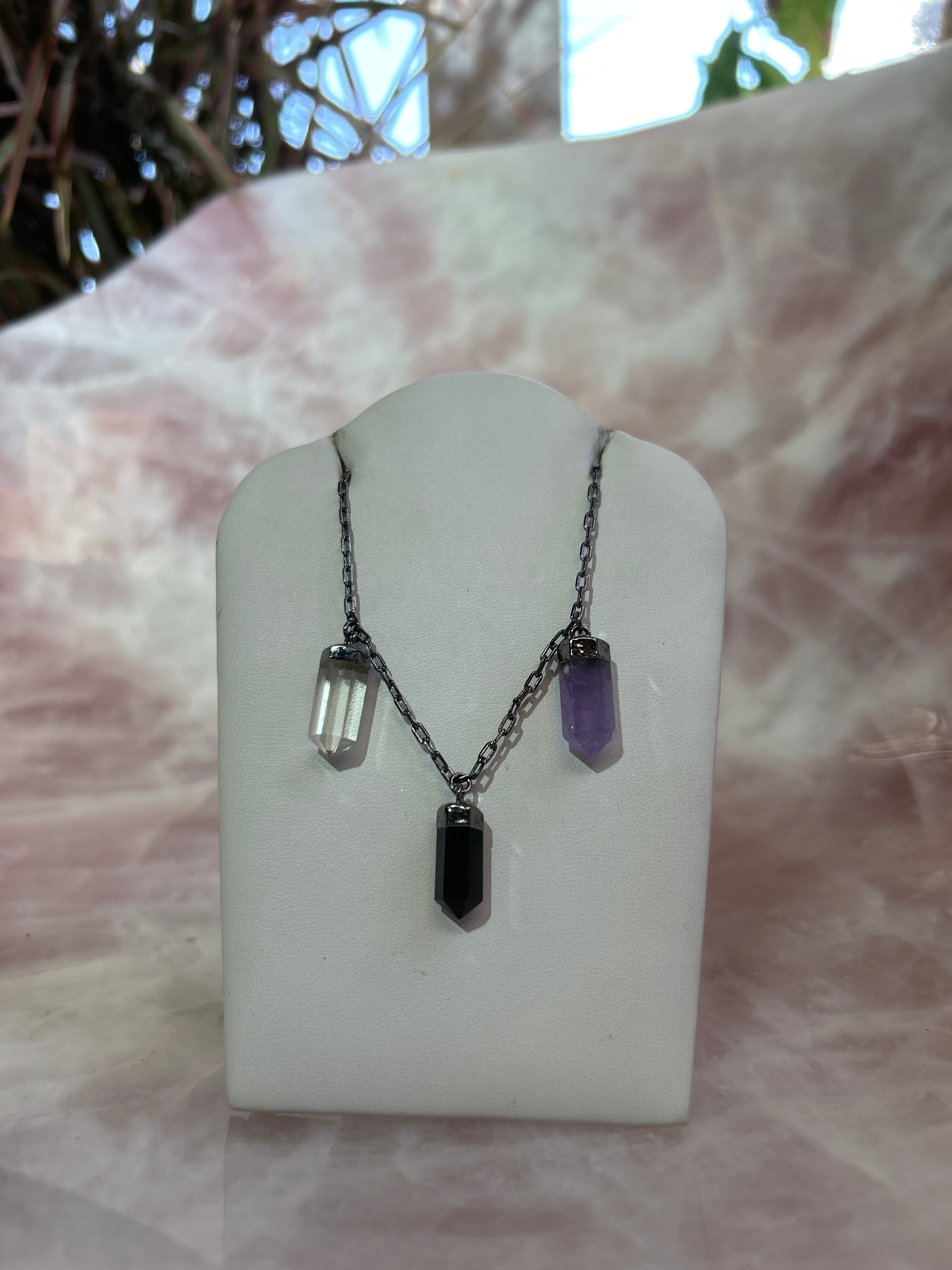 3 Crystal Plated Silver Charm Necklace CWDM