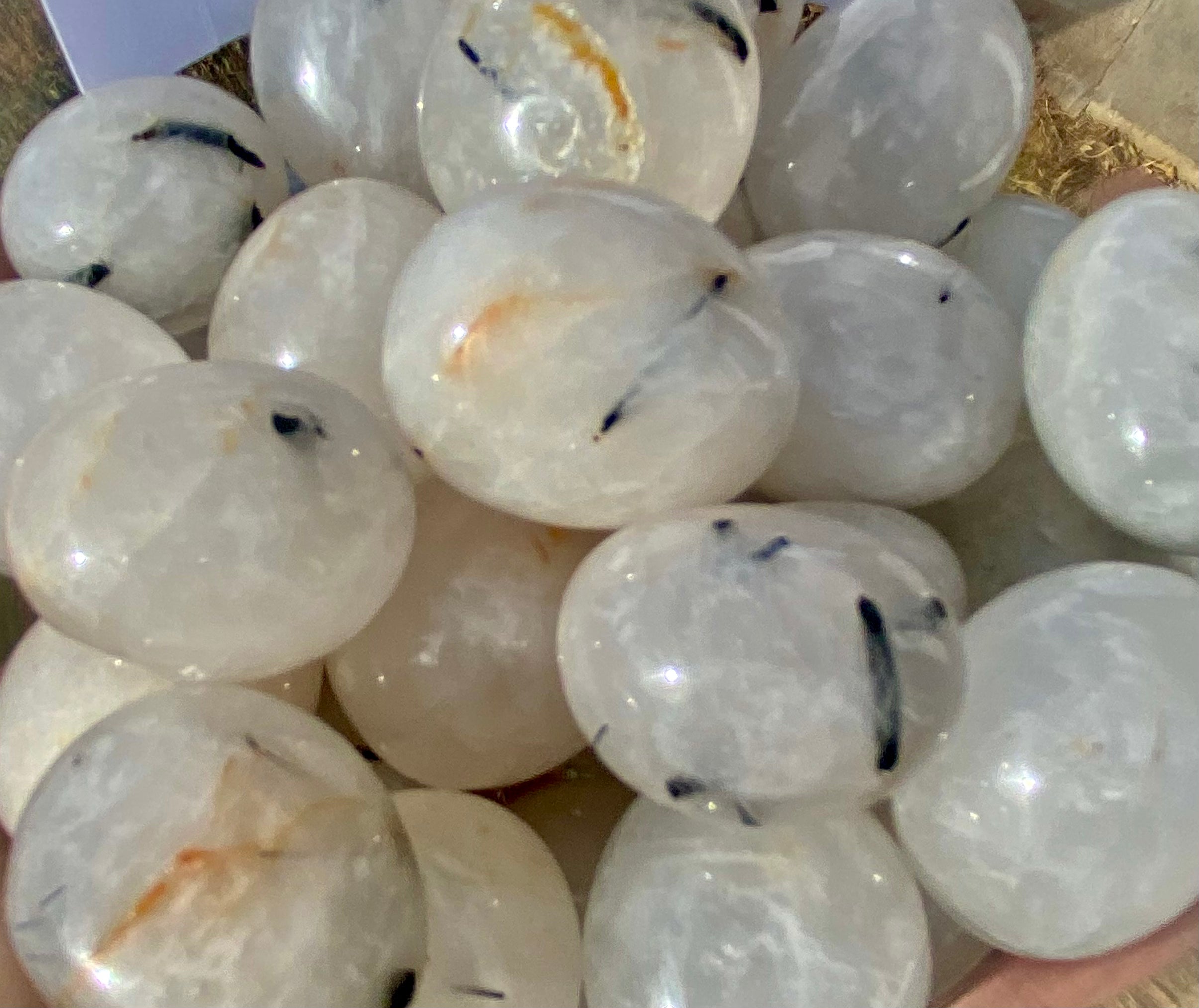 Black Tourmaline in Quartz Tumbled Stones Mountain Mineral Market