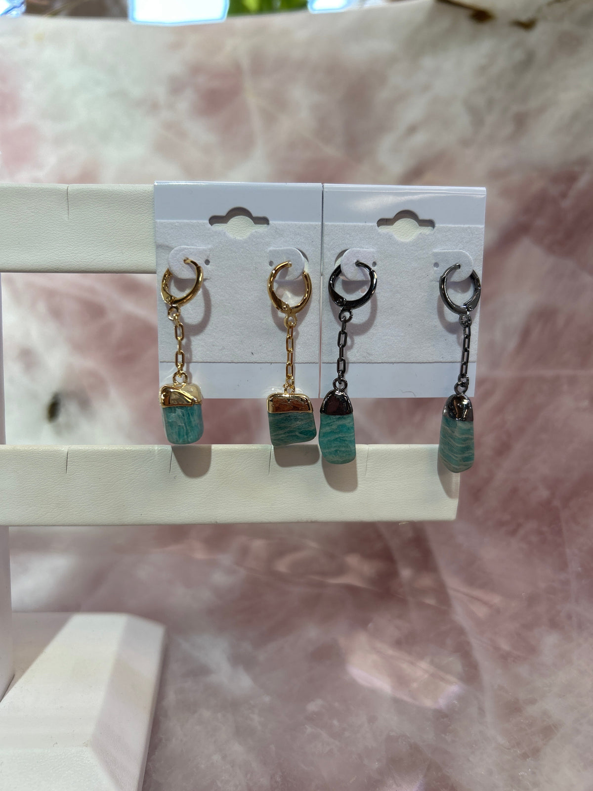 Amazonite Tumble Hoop Plated Earrings CWDM