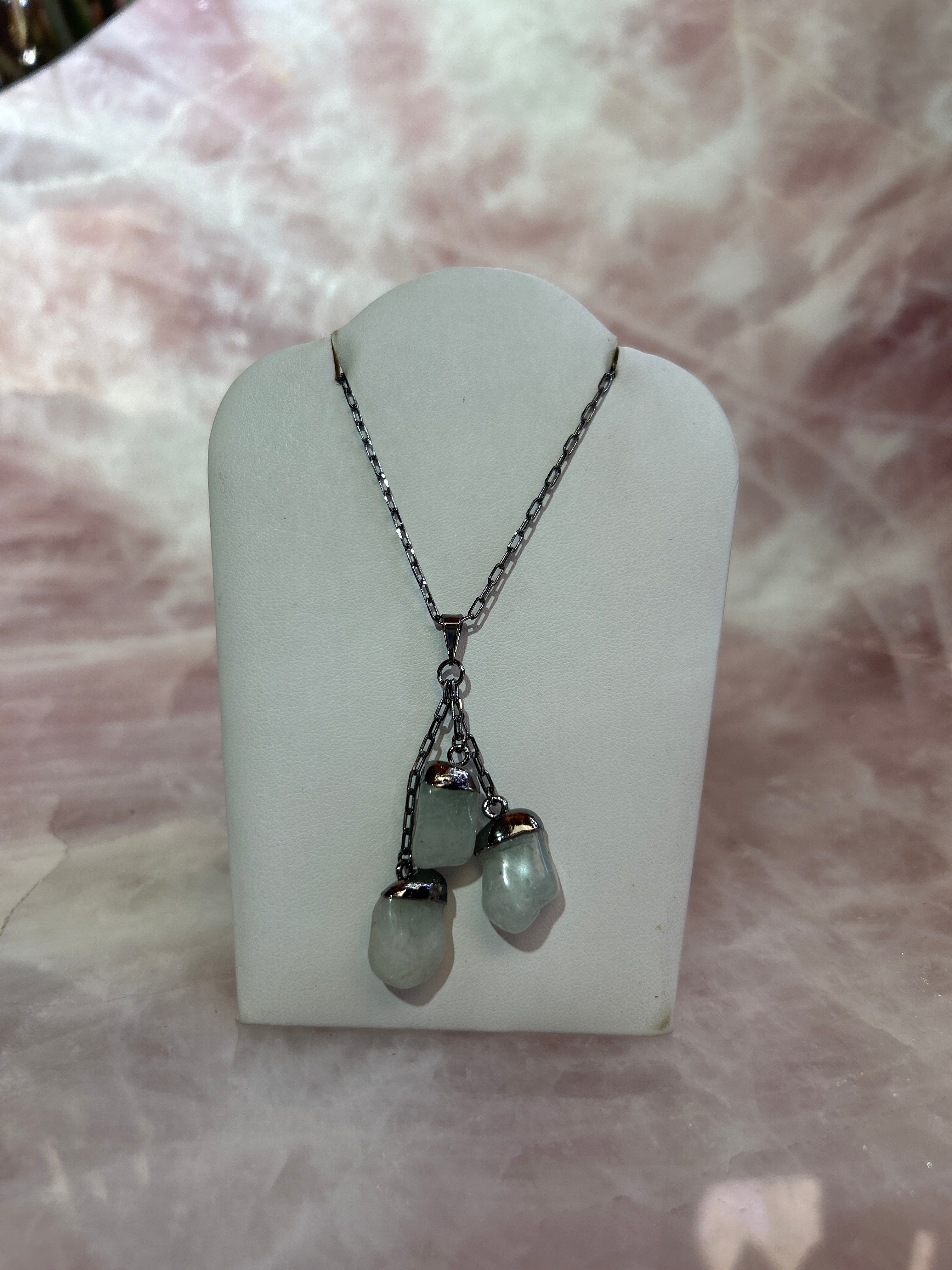 3 Tumbled Aquamarine Plated Long Necklace CWDM
