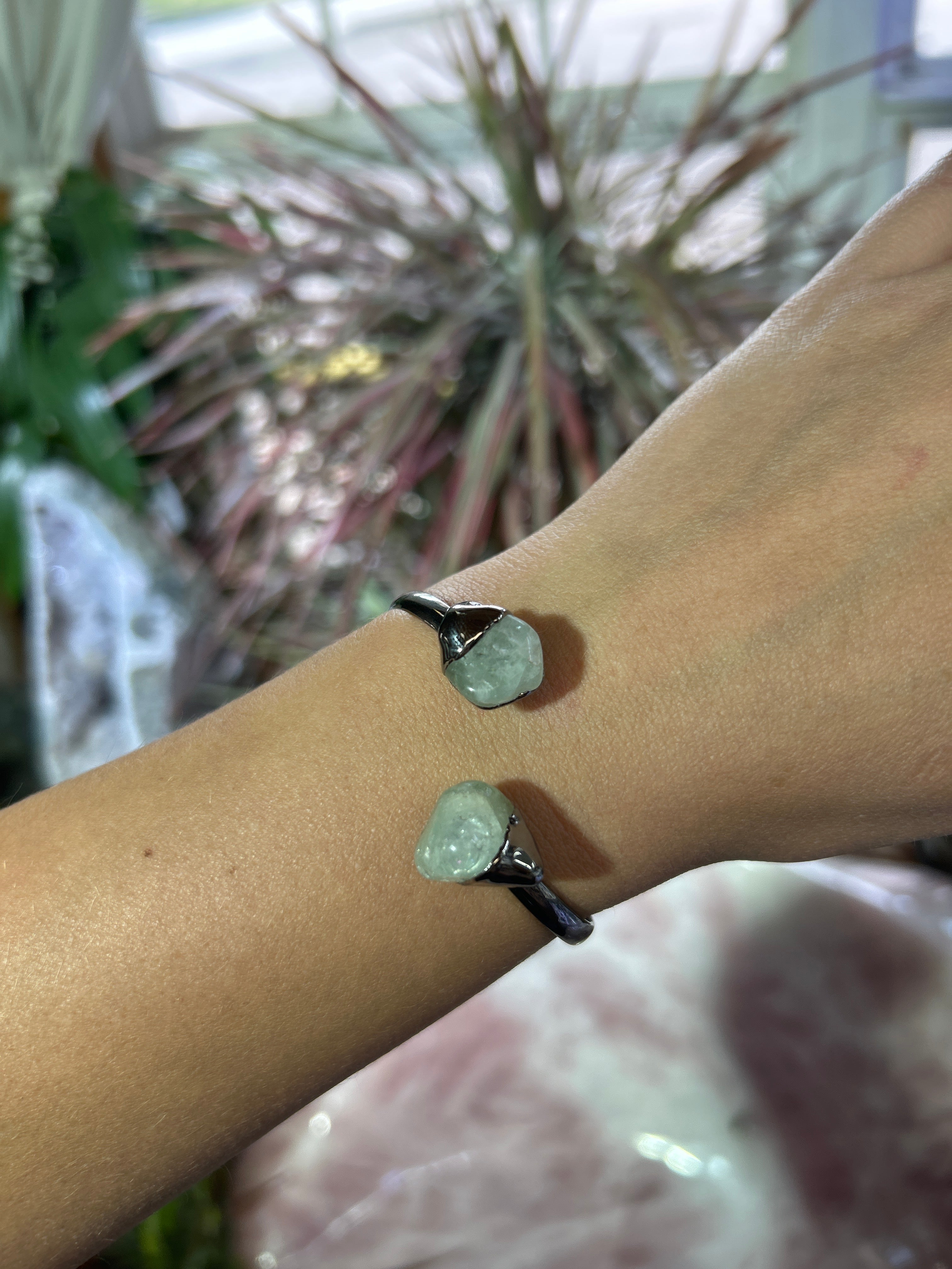 Double Aquamarine Tumble Silver Plated Bangle CWDM