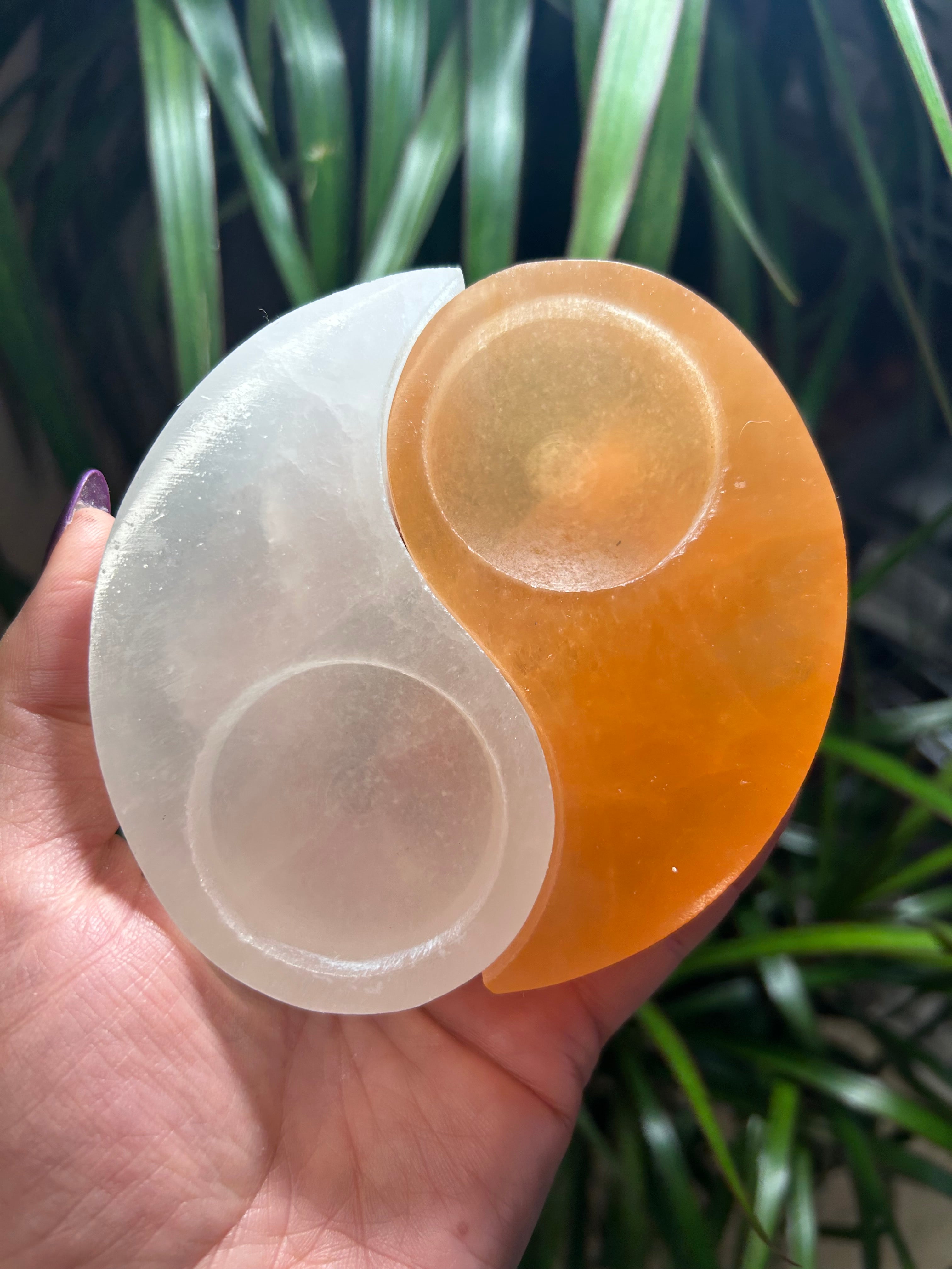 Selenite Yin Yang Candle Holder Set Mountain Mineral Market