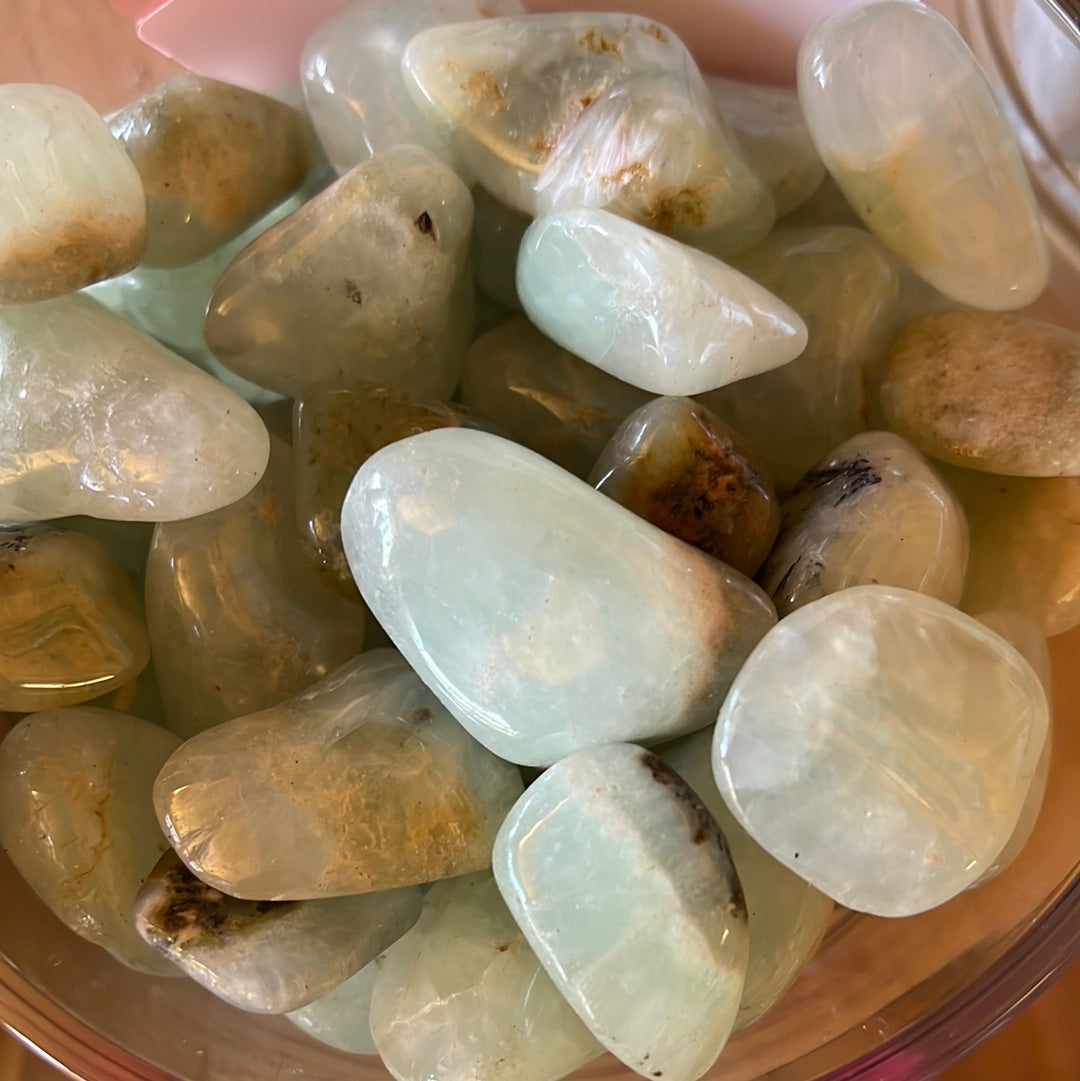 Prehnite & Epidote tumble stones MMM