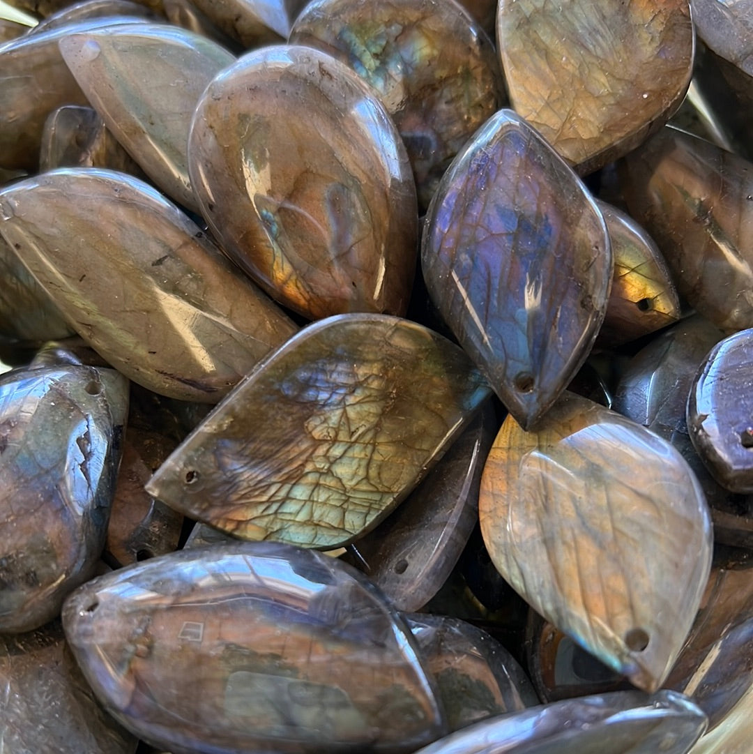 Drilled labradorite cabochons MMM